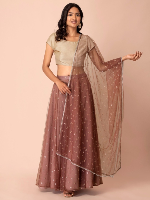 

INDYA Pink & Silver-Toned Printed Dupatta