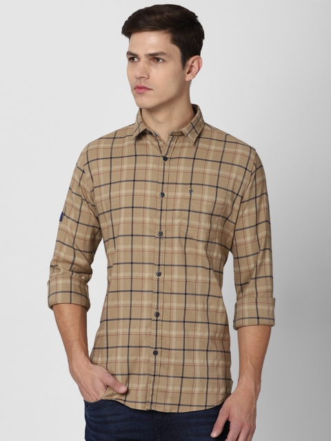 

VAN HEUSEN DENIM LABS Men Beige Slim Fit Checked Casual Shirt