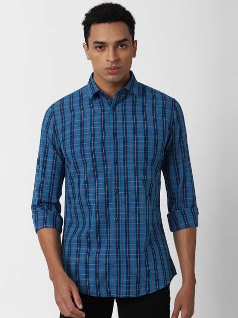 

VAN HEUSEN DENIM LABS Men Blue Slim Fit Checked Casual Shirt