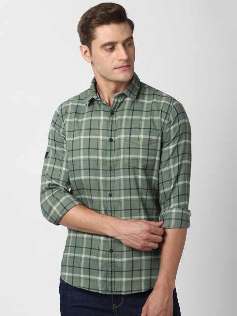 

VAN HEUSEN DENIM LABS Men Green Slim Fit Checked Casual Shirt