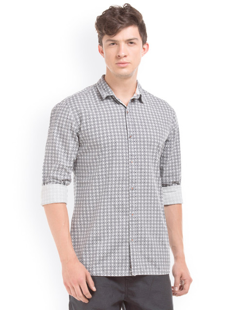

Breakbounce Men Grey Slim Fit Printed Casual Shirt