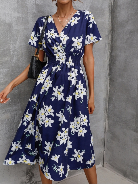 

BoStreet Navy Blue Floral Dress