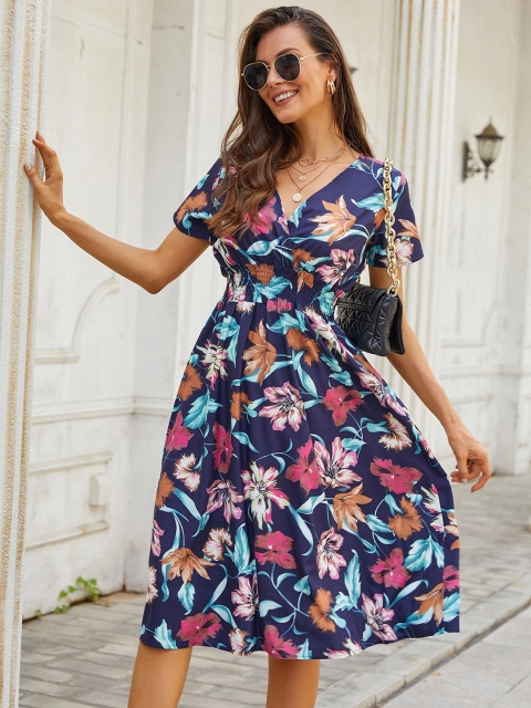 

BoStreet Navy Blue Floral Dress