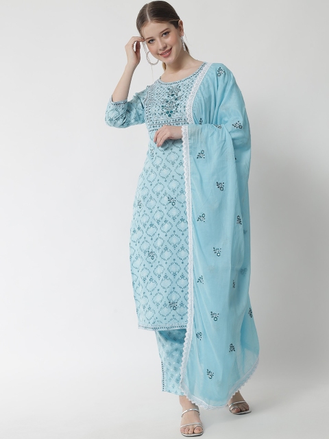 

IkDaiya Women Blue Ethnic Motifs Printed Kurta with Trousers & With Dupatta