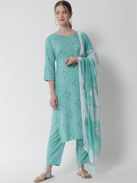 

IkDaiya Women Sea Green Printed Kurta With Trousers & Dupatta