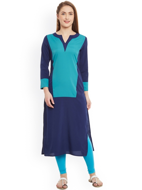 

Popnetic Women Blue Colourblocked Straight Kurta