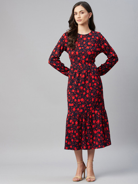 

Marks & Spencer Women Navy Blue & Red Floral A-Line Midi Dress