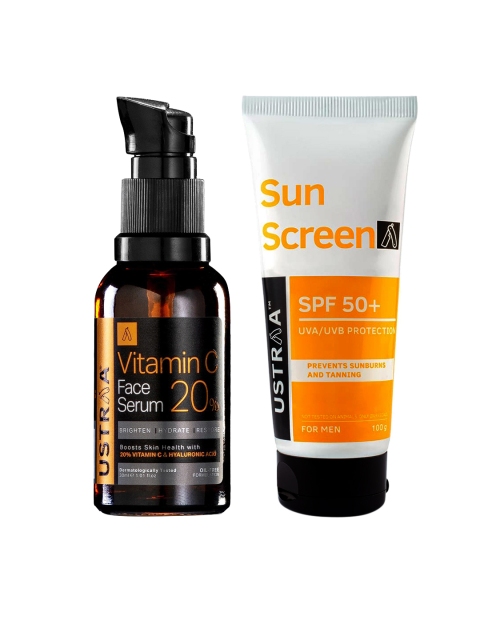 

Ustraa Men Set of Vitamin C Face Serum 30ml & SPF 50+ Sunscreen 100g, Black