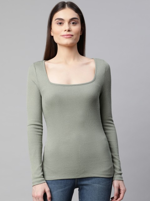 

Marks & Spencer Green Square Neck Ribbed Top