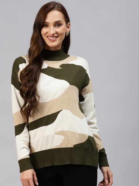 

Marks & Spencer Women Olive Green & Beige Self Design Pullover