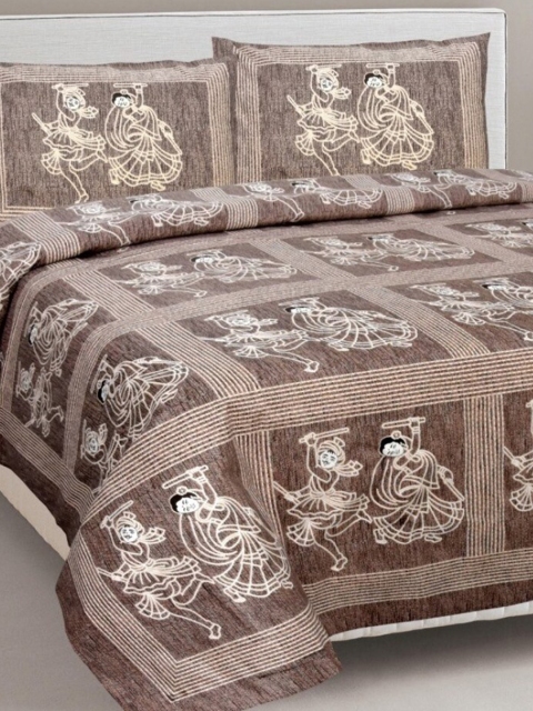 

Aura Brown & White Ethnic Motifs 200 TC Queen Bedsheet with 2 Pillow Covers