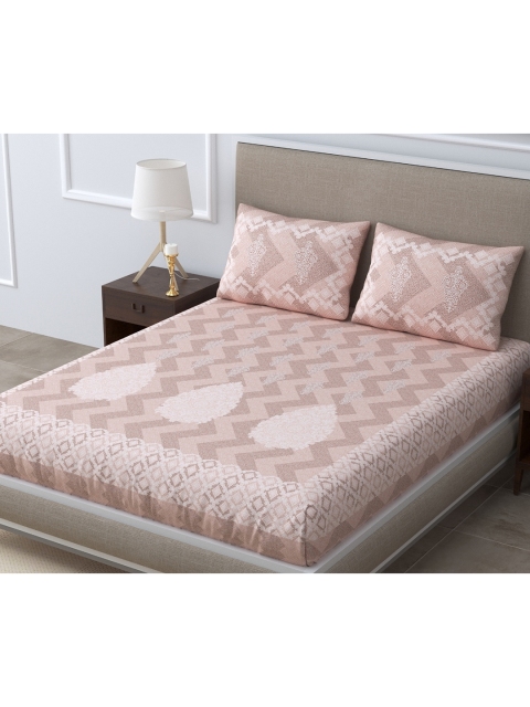 

Aura Peach-Coloured & Tan 180 TC Queen Bedsheet with 2 Pillow Covers