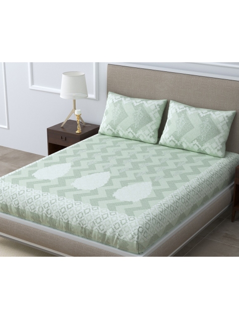 

Aura Green & White 180 TC Queen Bedsheet with 2 Pillow Covers