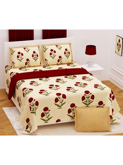 

Aura Maroon & Beige Geometric 200 TC King Bedsheet with 2 Pillow Covers