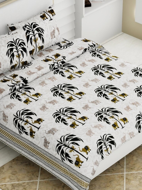 

Aura Green & White Floral 140 TC Queen Bedsheet with 2 Pillow Covers
