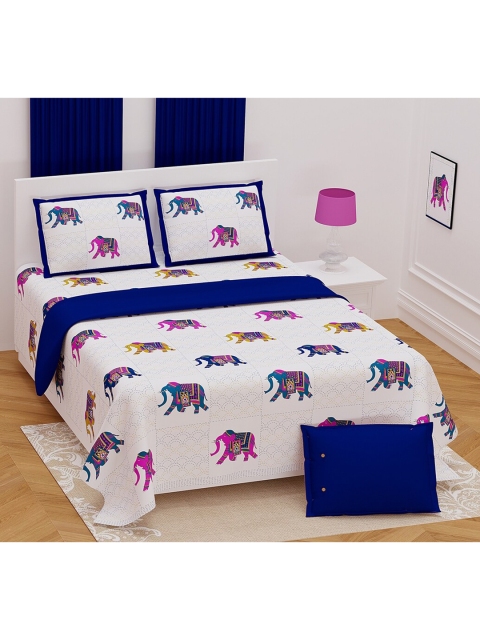 

Aura Pink & Blue Geometric 200 TC King Bedsheet with 2 Pillow Covers