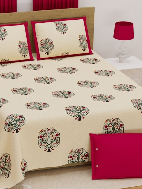 

Aura Pink & Green Ethnic Motifs 200 TC King Bedsheet with 2 Pillow Covers