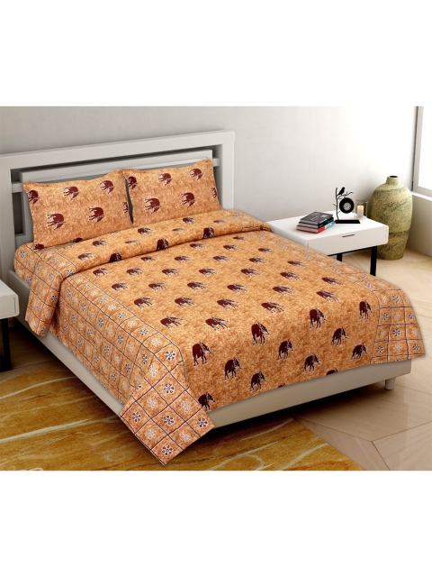 

Aura Brown & White Geometric 140 TC Queen Bedsheet with 2 Pillow Covers