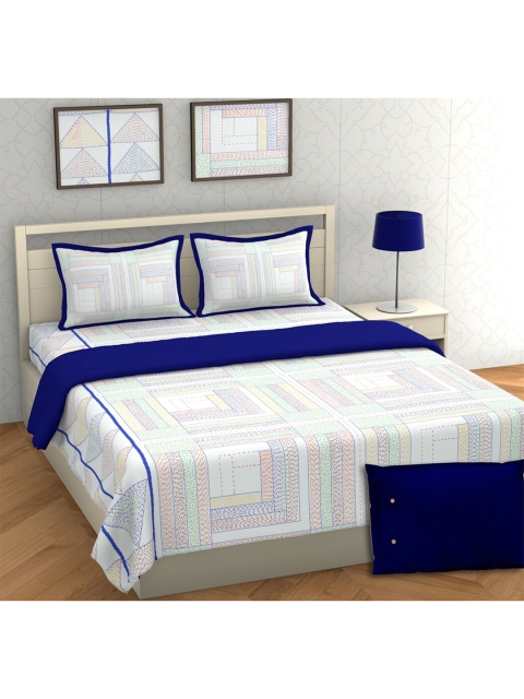 

Aura Green & Blue Geometric 200 TC King Bedsheet with 2 Pillow Covers