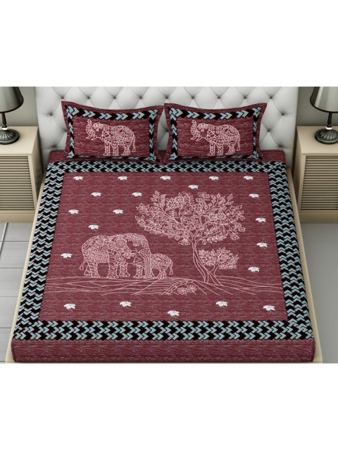 

Aura Red & White Floral 200 TC Queen Bedsheet with 2 Pillow Covers