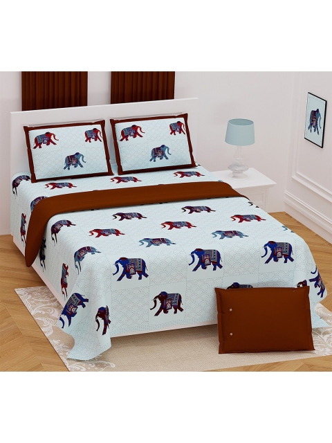 

Aura Blue & Brown Ethnic Motifs 200 TC King Bedsheet with 2 Pillow Covers