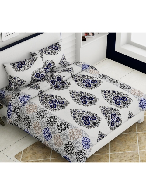 

Aura Blue & White Ethnic Motifs 140 TC Queen Bedsheet with 2 Pillow Covers