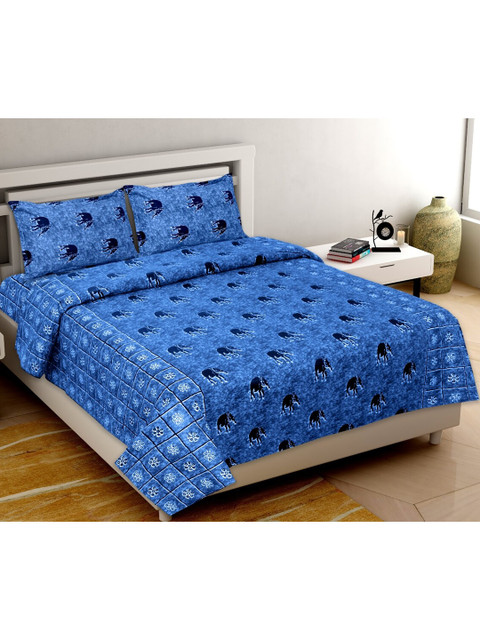 

Aura Blue & White 140 TC Queen Bedsheet with 2 Pillow Covers