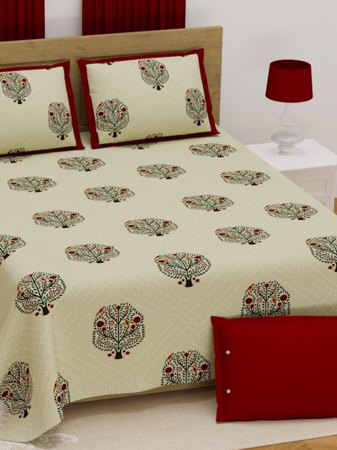 

Aura Red & White Floral 200 TC King Bedsheet with 2 Pillow Covers