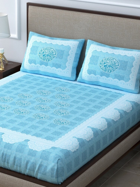 

Aura Blue & White Ethnic Motifs 180 TC Queen Bedsheet with 2 Pillow Covers