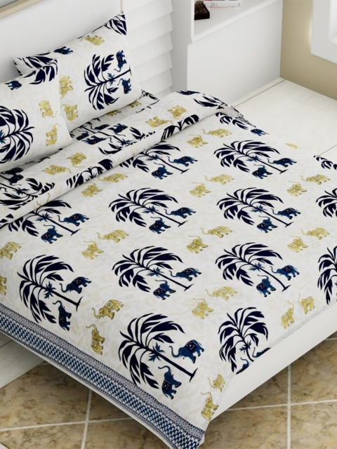 

Aura Blue & White Floral 140 TC Queen Bedsheet with 2 Pillow Covers