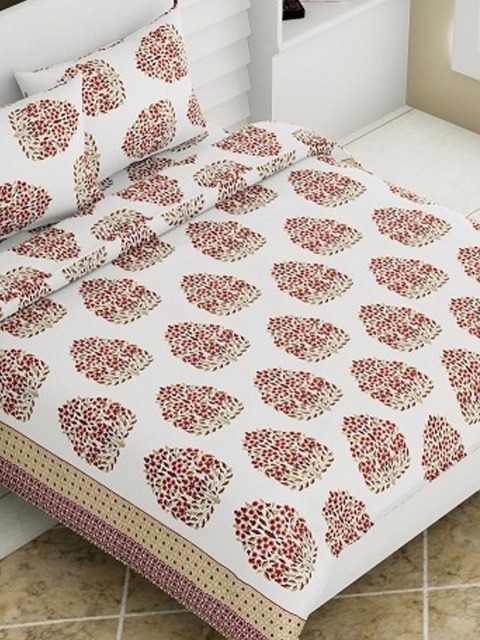 

Aura Peach-Coloured & White Ethnic Motifs 140 TC Queen Bedsheet with 2 Pillow Covers