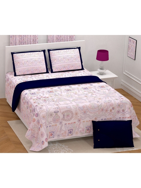 

Aura Purple & White Ethnic Motifs 200 TC King Bedsheet with 2 Pillow Covers
