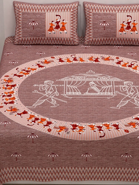 

Aura Peach-Coloured & Red Geometric 200 TC Queen Bedsheet with 2 Pillow Covers