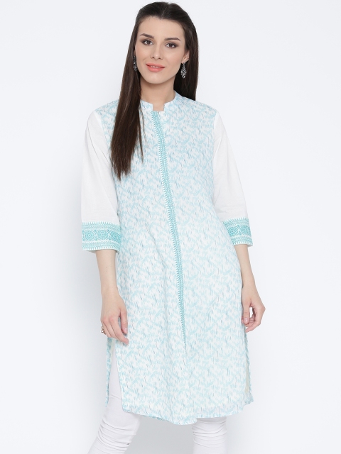 

Rangriti Women Blue & White Printed Straight Kurta