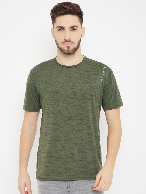 

HARBORNBAY Men Olive Green Striped T-shirt
