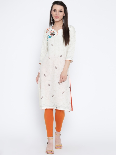 

Rangriti Women Off-White Printed Straight Kurta