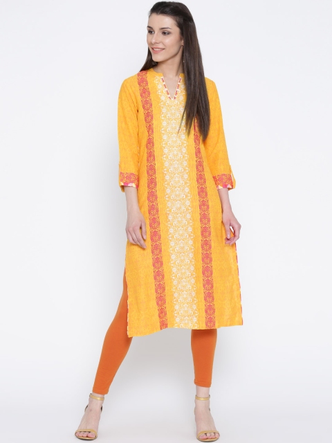 

Rangriti Women Yellow Printed Straight Kurta