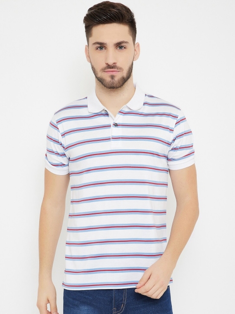 

HARBOR N BAY Men White Striped Polo Collar T-shirt
