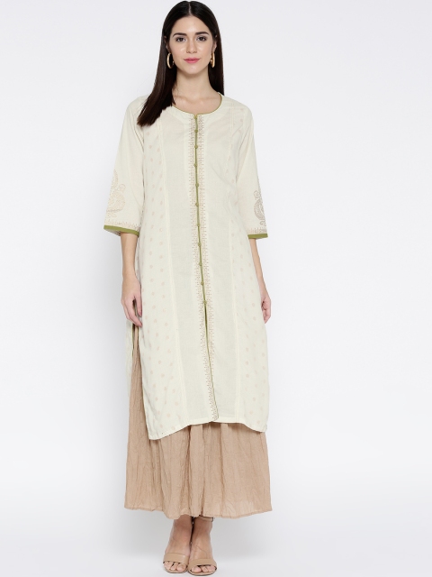 

Rangriti Women Off-White & Golden Ethnic Print Straight Kurta