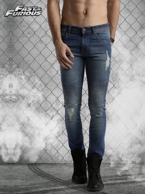 

Roadster Fast and Furious Men Blue Skinny Fit Mildly Distressed Stretchable Jeans