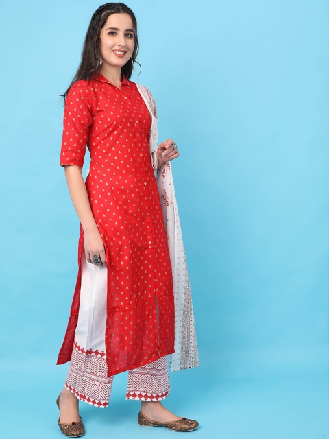 

MOKOSH Women Red Striped Panelled Gotta Patti Kurta with Trousers & With Dupatta
