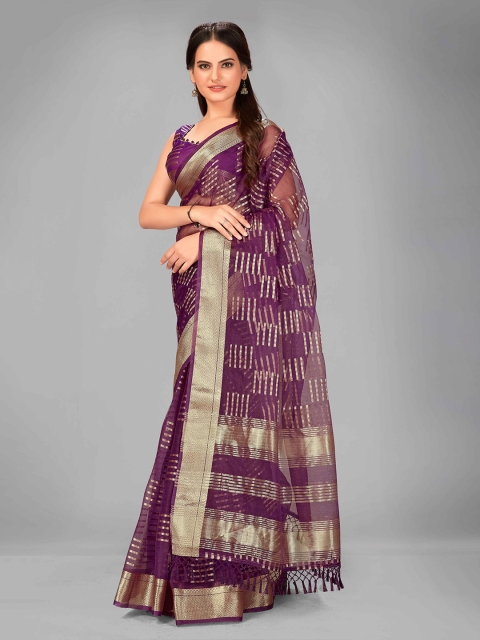 

MANOHARI Purple Floral Silk Blend Saree