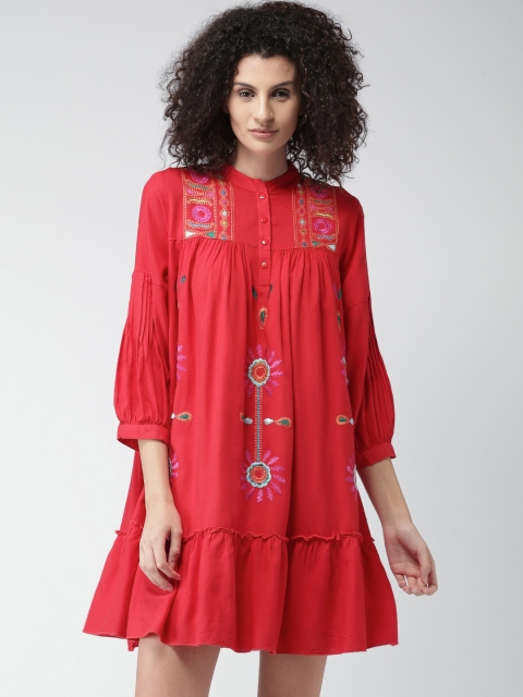 

Love Genration Women Emboidered A-Line Dress, Red