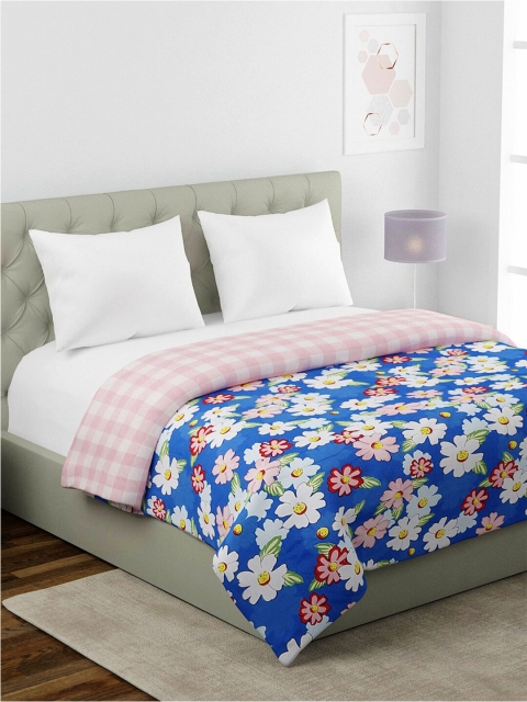 

KLOTTHE Blue & White Floral AC Room 354 GSM Double Bed Comforter