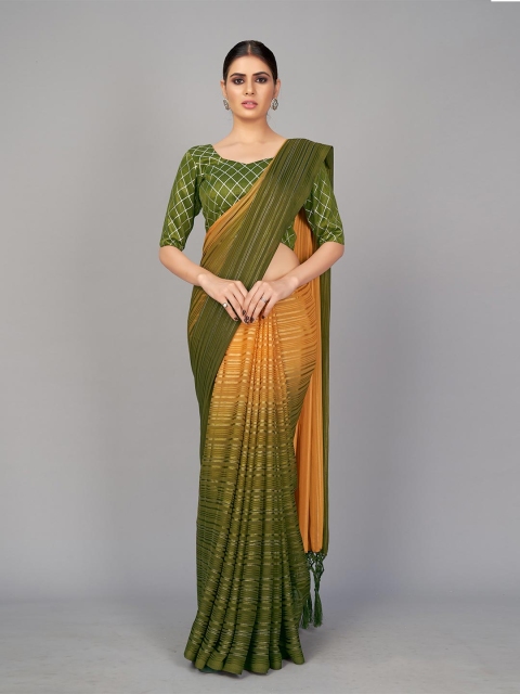 

MONJOLIKA FASHION Green & Mustard Embellished Zarna Silk Blend Saree