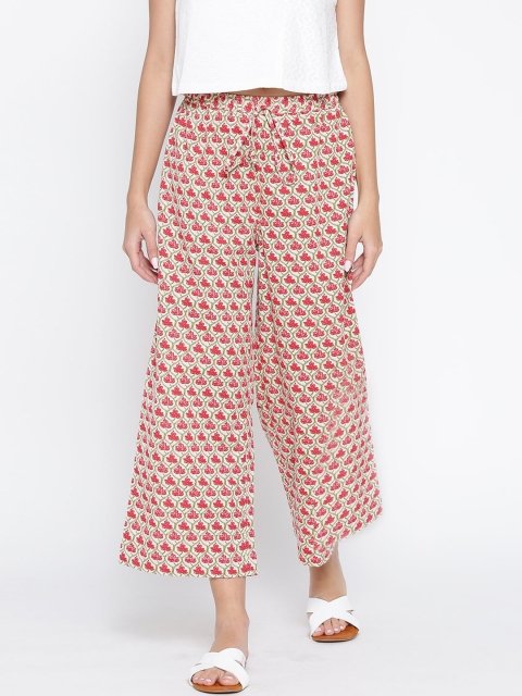 

Biba Women Off-White & Red Printed Cropped Palazzos