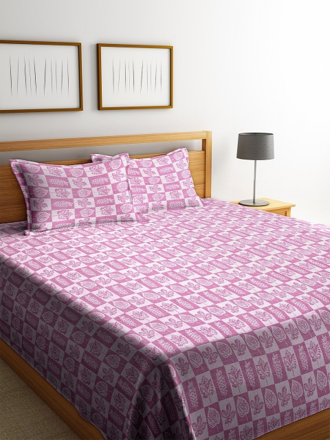 

KLOTTHE Pink Printed Cotton Double King Bed Cover With 2 Pillow Covers