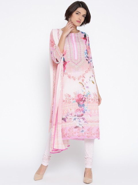

Biba Pink Printed Churidar Kurta with Dupatta