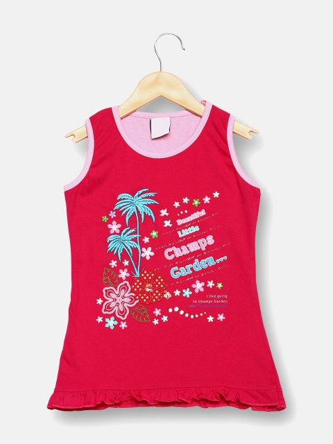 

V2 Value & Variety Girls Fuchsia Printed Pure Cotton Top