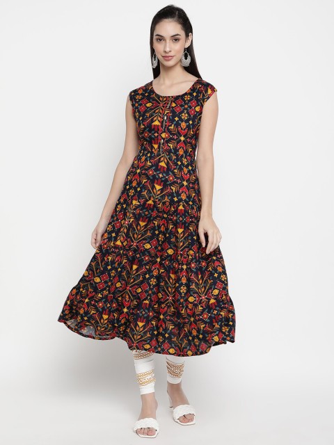 

V2 Value & Variety Women Navy Blue Ethnic Motifs Printed Anarkali Kurta